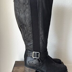 Torrid Moto Knee-High Boots Wide Calf Buckle Low Block Heel Size 6.5